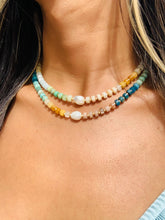 Load image into Gallery viewer, Candy Rainbow Gemstone Beaded Necklace with Pearl Accent: Bold
