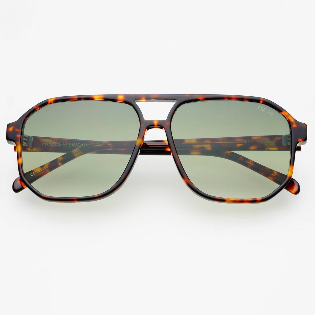 Billie ( NEW ) Unisex Aviator Sunglasses: Tortoise / Green