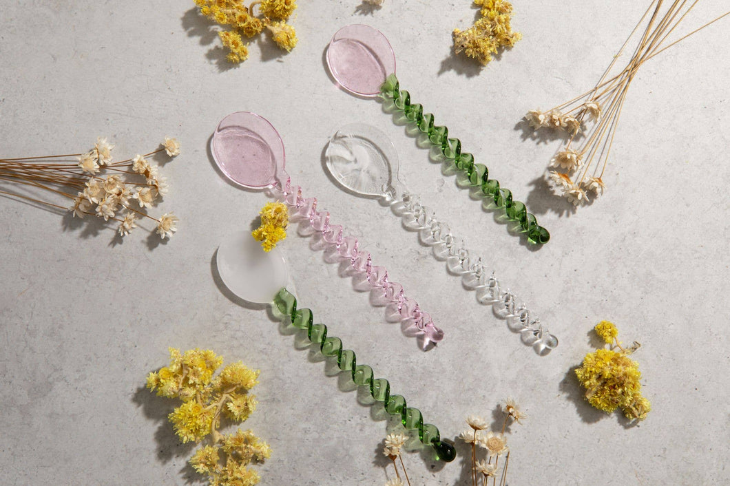 Espresso Glass Spoons : Pink/grn