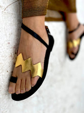 Load image into Gallery viewer, Handmade Leather Sandal : Aristea Gold Pattern: 39 / Sample Design Colors
