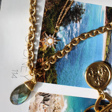 Load image into Gallery viewer, Antiqued Gold Chunky Labradorite Pendant Necklace
